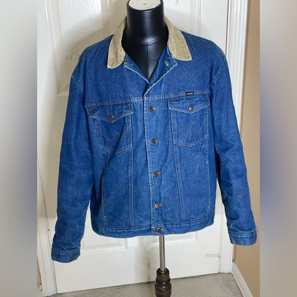 Vtg Wrangler Western Denim Jacket Sz 46L Blanket Lined Corduroy Collar 74260PW - Picture 7 of 11